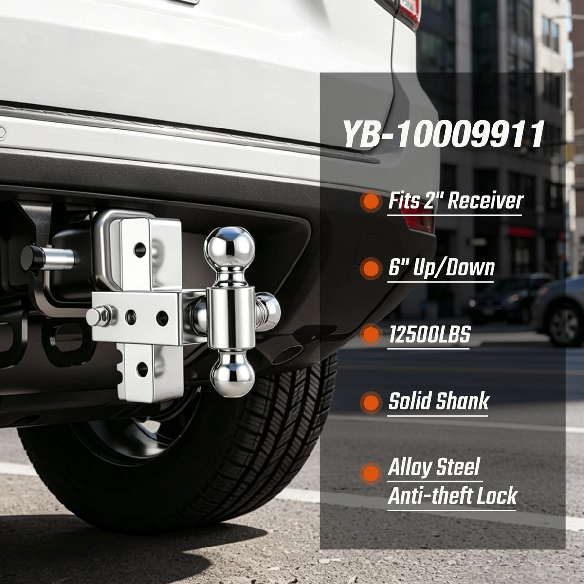Adjustable Trailer Hitch Fits 2 Inch Receiver 12,500Lbs for Heavy Duty Truck RV with Tri-Ball (1-7/8", 2", 2-5/16") Stainless Steel 6-Inch Drop/Rise Aluminum Towing Ball Mounts (Silver)