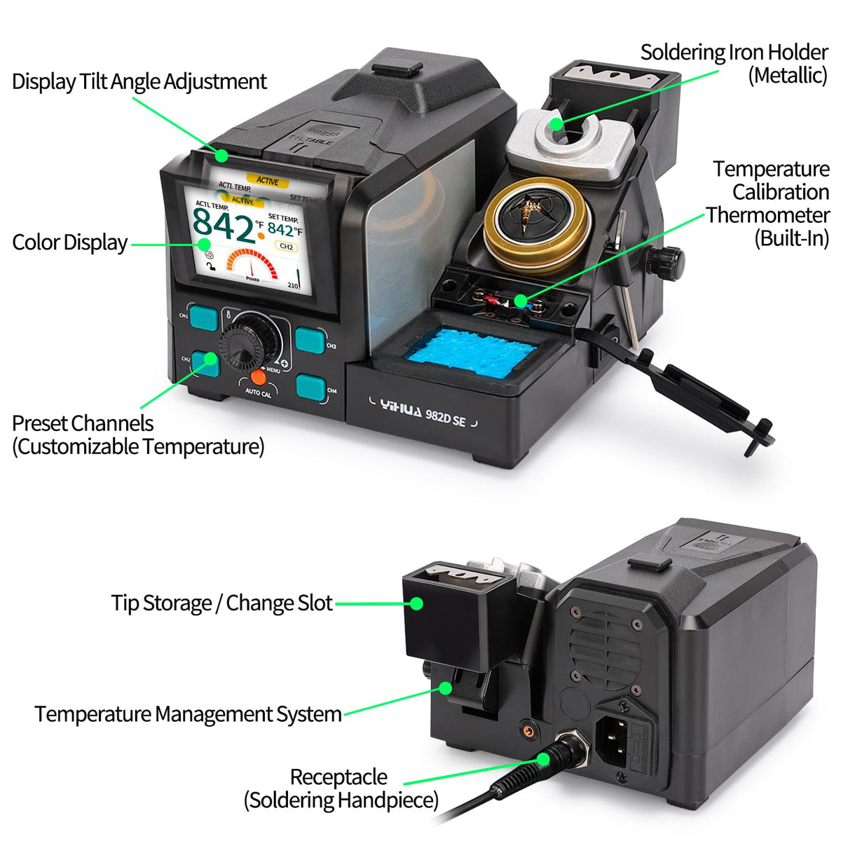 YIHUA 982D SE 200W Micro Soldering Kit with Precision Soldering Iron Station with 4 Soldering Tips, Lead-Free Solder, Auto Temperature Calibration Function