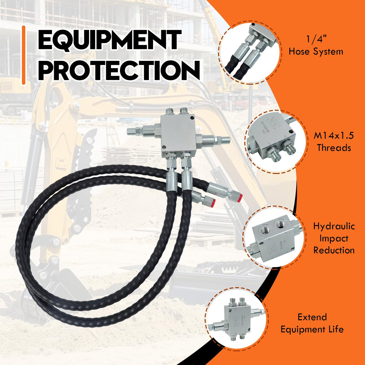 Mini Excavator Cushion Valve Kit, Hydraulic Swivel Motor Buffer Valves, 1/4" Hose System, M14 Replacement, Shock Absorb & Smooth Rotation, Durable Corrosion-Resistant Build, Easy Bolt-On Installation