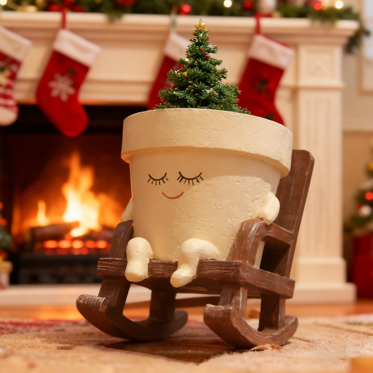 ADBWIN Sit Rocking Chair Succulent Pots - Smily Face Planter Pot Cute Resin Flower Head Planters for Indoor Gift IdeaI for Mother and Appreciation Christmas with Drainage HoleOutdoor