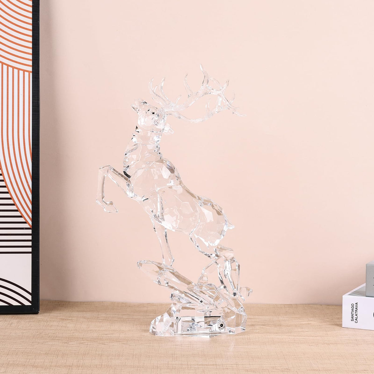 oliruim Acrylic Reindeer Christmas Decor Figurine - Modern Elegant Clear Reindeer Ornaments for Christmas Indoor Decor, Holiday Centerpiece, Living Room, Fireplace, Table Display (Clear, Jumping 13")