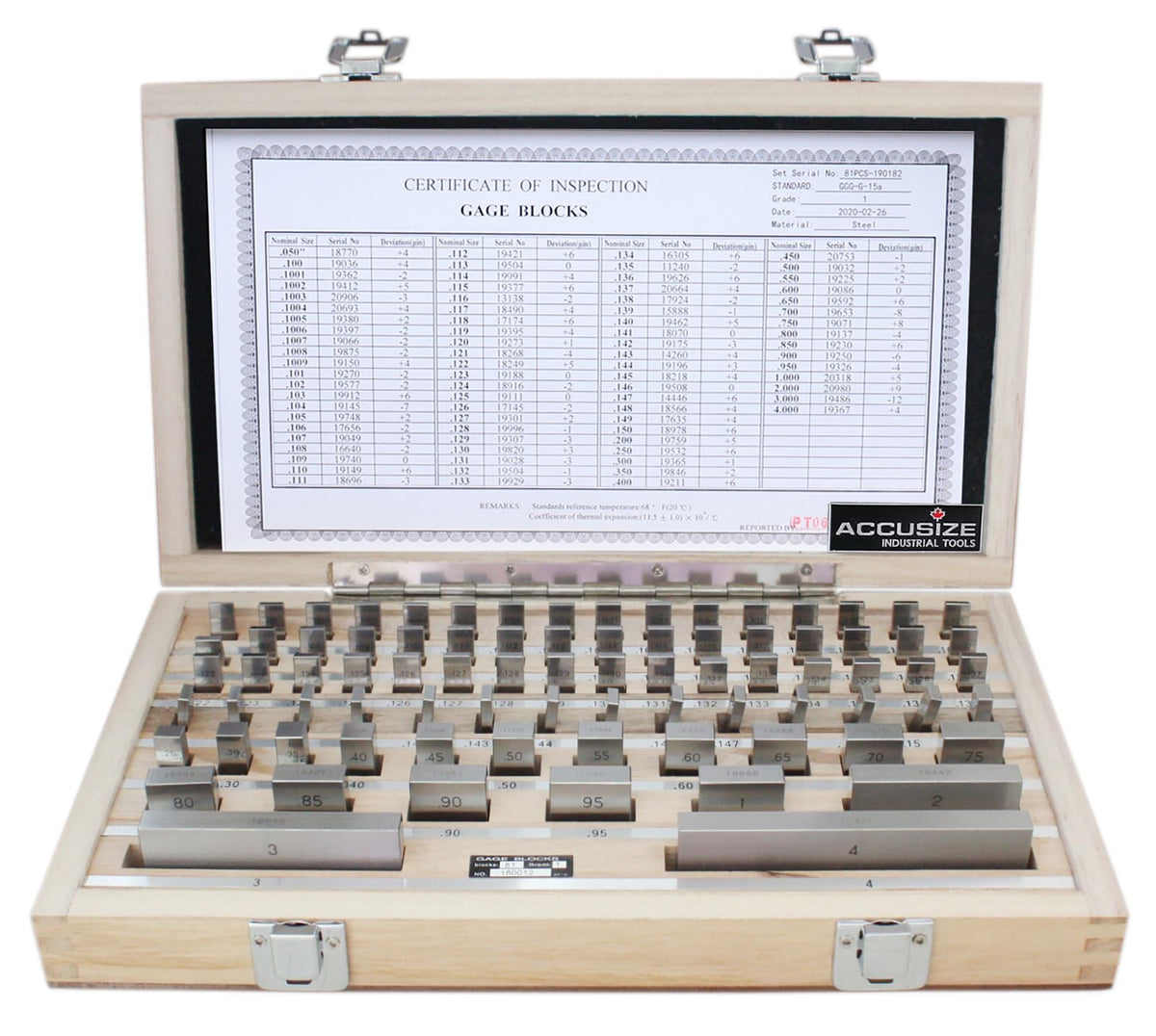 Accusize Industrial Tools 81 Pc Grade AS-1 Steel Gage Block Set, P900-S582