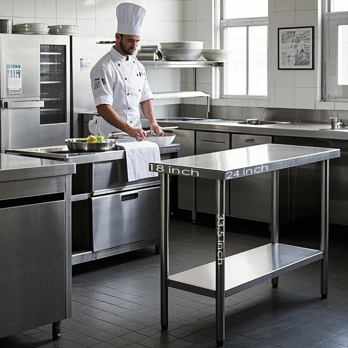 HXCFYP 24x18 Stainless Steel Prep Table with Undershelf for Restaurant, NSF Certified, Home & Hotel - Heavy Duty Commercial Grade Worktable for Food Preparation & Christmas Cooking