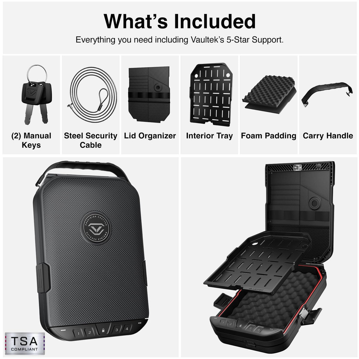 VAULTEK LifePod 20 Full-Size Lockable Weatherproof Case with Built-in Lock, Steel Security Cable, & TSA Handgun Case or Car Safe, Portable Travel Pistol Safe/Titanium Gray