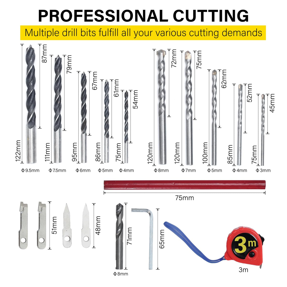 Toolly Adjustable Hole Saw Cutter Kit 1-5/8" to 11-13/16" (40-300mm) Holes Twin Blade Recessed Hole Saw with ABS Dust Shield for Making recessed Lights, Speaker Holes or Ventilation