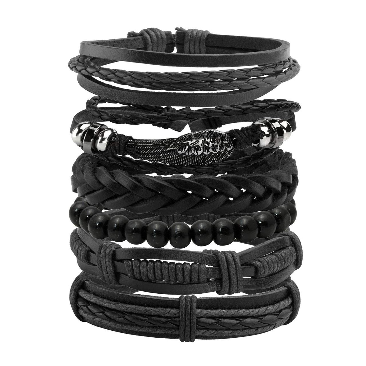 Mafnee Mens Bracelet Braided Leather Bracelet Punk Rock Cuff Bracelets Wrap Bracelet for Men Women Black