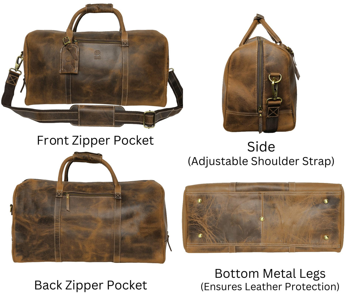 Leather Travel Duffel Bag - Airplane Underseat Carry On Bags By Rustic Town (Medium, Brown)