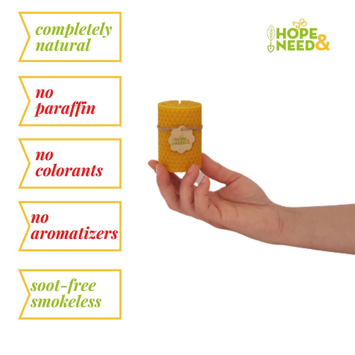 Hope&Need Beeswax Pillar Candles- Small Size 3 Pieces (2.8 inches x 2 inches)%100 Pure Bees Wax Candles for Home Decoration, Healthy and Natural Hand-Rolled (3, Small)