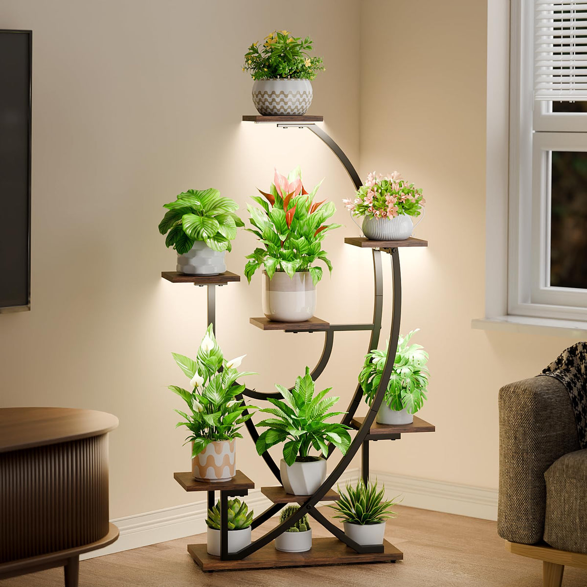 POZILAN Plant Stand with Grow Light - 8 Tiered Corner Planter Stands for Indoor Plants Multiple, 51" Metal Lighted Plant Shelf Indoor with Grow Light