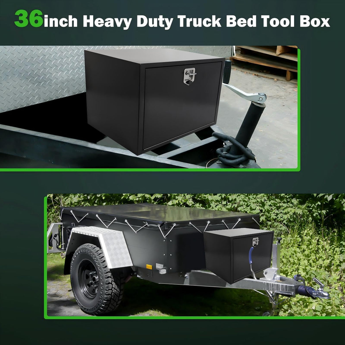 SCITOO 36" Iron Truck Bed Tool Box,Heavy Duty Crossover Storage for Most Full Size Pickups,Lockable Weatherproof Chest,Fits 36"WX24"DX24"H Truck Beds,Easy Access to Load and Unload