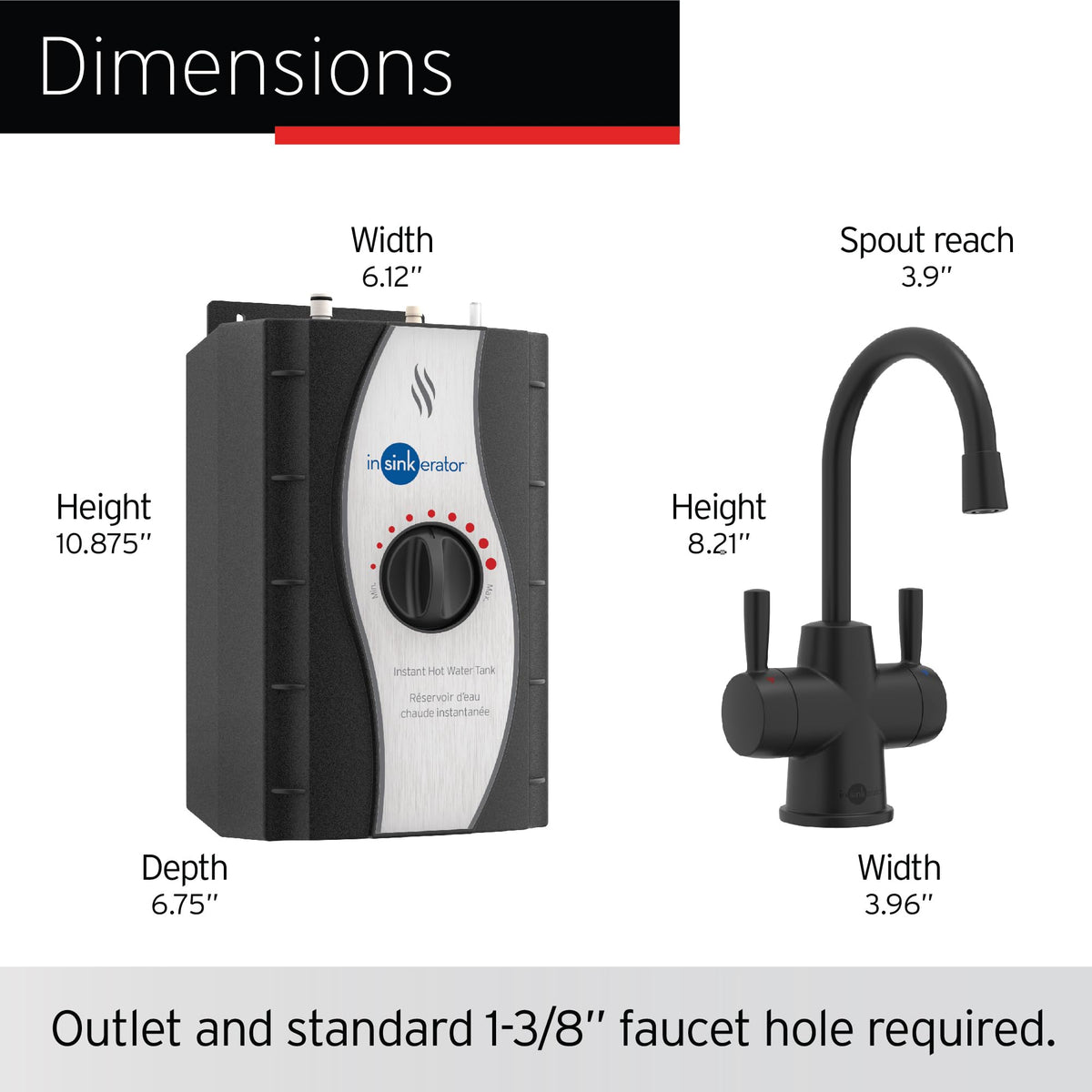 InSinkErator Stainless Steel Tank, HC250MBLK-SS HOT250 System, 2-Handle Drinking Faucet in Matte Black with 2/3-Gallon, Filter-Compatible Instant Hot/Cold Water Dispenser