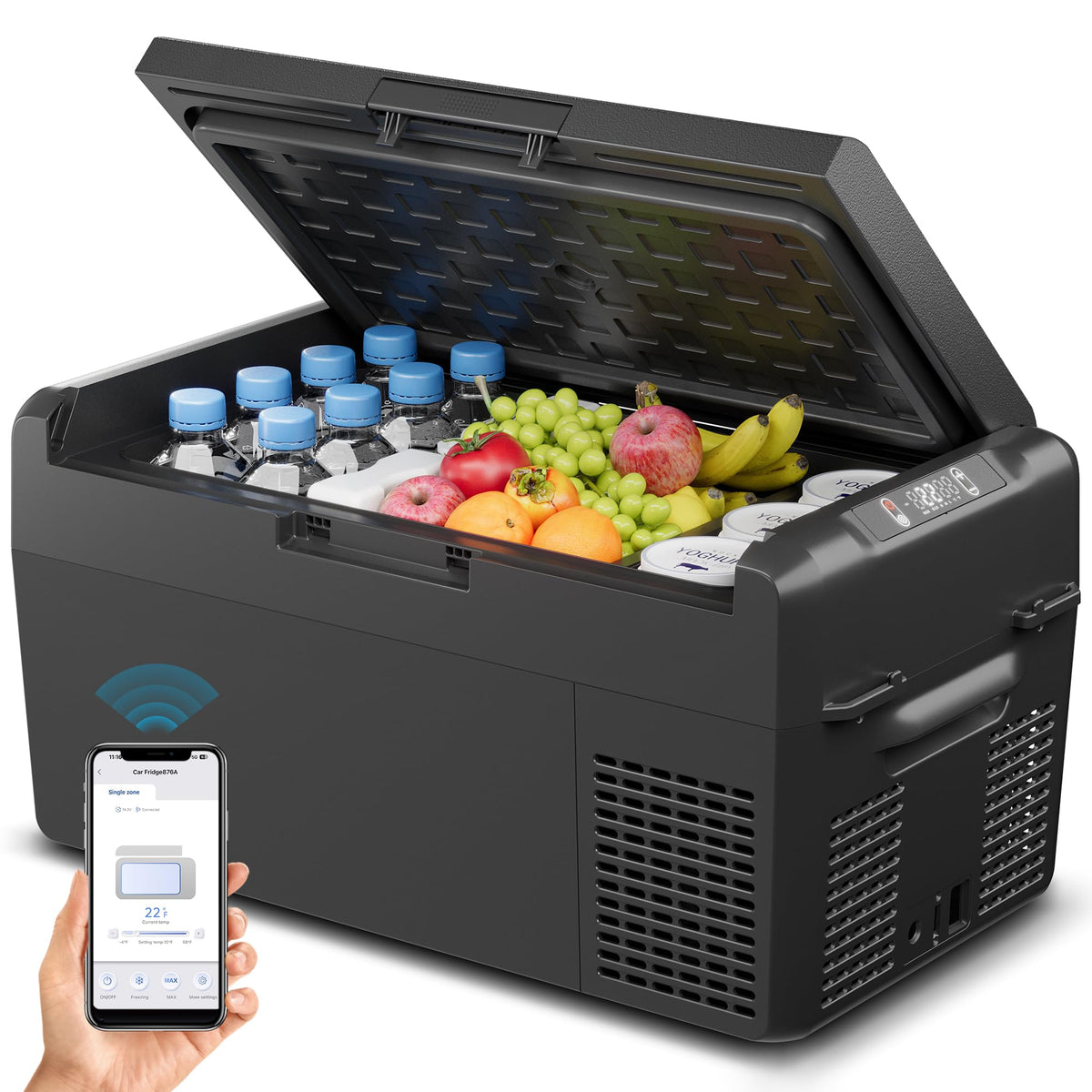 Feelfunn 12 Volt Refrigerator - 21QT(20L) Portable Freezer, Electric Cooler for Car Truck RV Van Camping & Road Trip, Fast Cooling Fridge with 12/24V DC & 110-240V AC for Vehicle & Home Use,-4℉~68℉