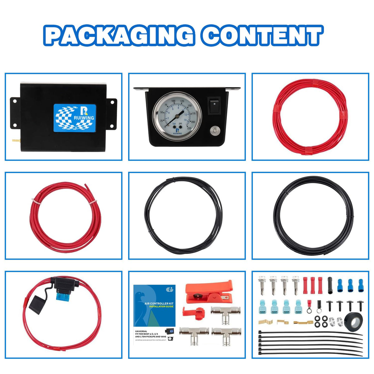 Air Bag Compressor Kit, On Board Air Compressor System with Air Ride Compressor, Pressure Gauge, Hardware and Air Line, for Truck Air Suspension Control