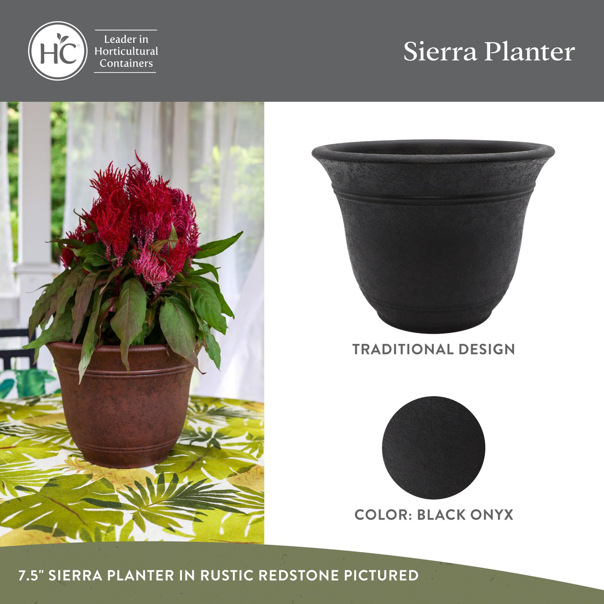 The HC Companies Sierra Round Self-Watering Pot - Lightweight Plastic Planter for Herbs & More - Durable Plant Pots for Indoor Plants & Outdoor Plants (7.5” Black Onyx, Pack of 2)