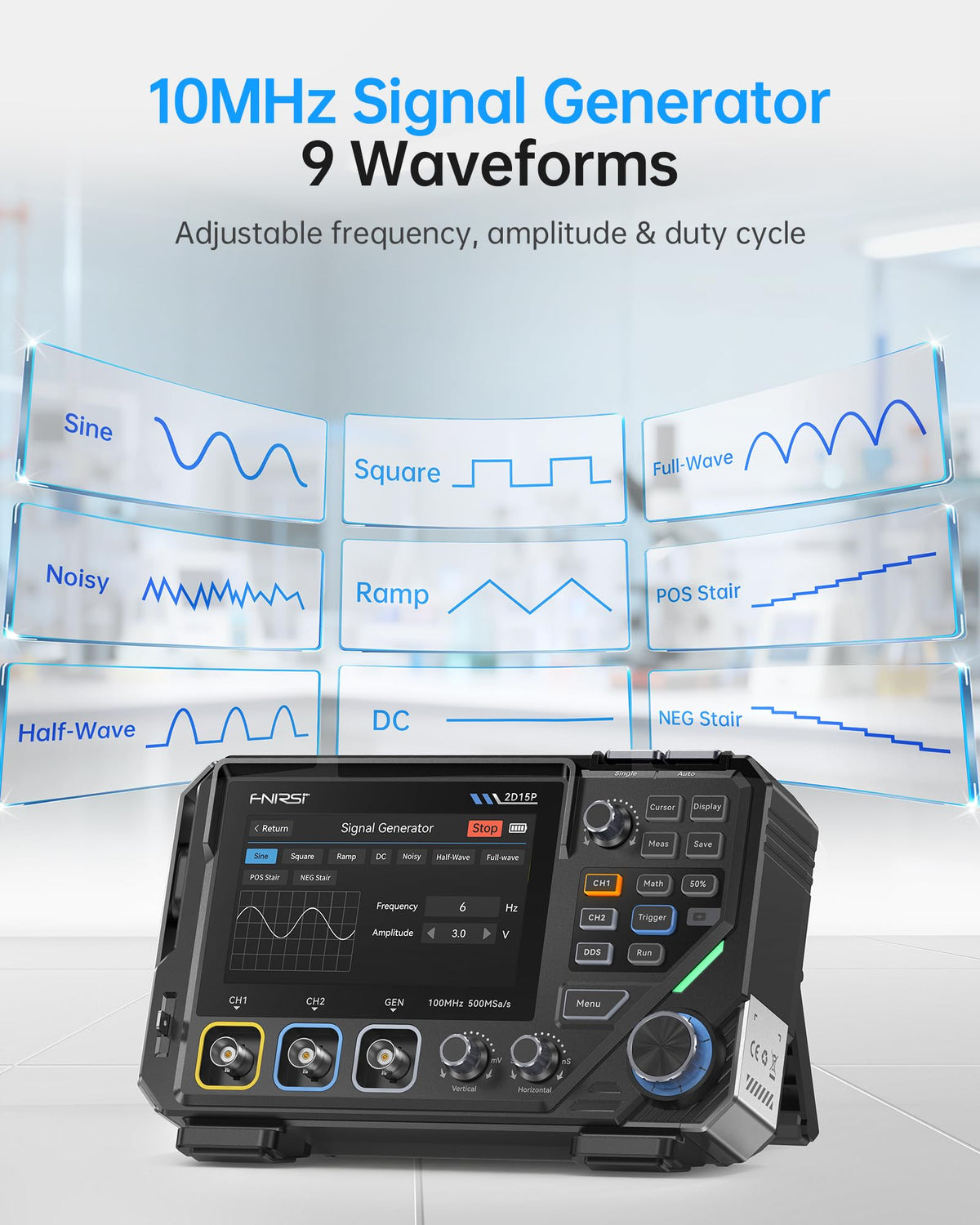 FNIRSI 2D15P 100MHz Digital Oscilloscope Multimeter DDS Signal Generator 3 in 1, 2CH Automotive Oscilloscope Multimeter 19,999 TRMS Counts, 500MS/s Sampling, 4.3'' Touch Screen