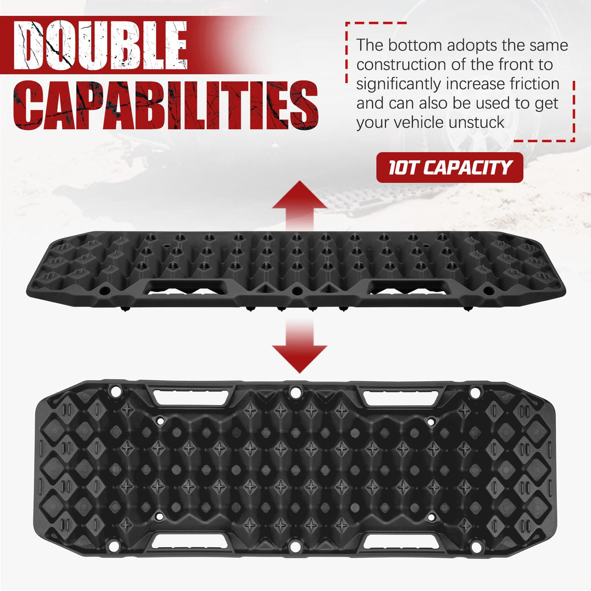 BUNKER INDUST Off-Road Traction Boards (Black) + 3/4in×20ft Kinetic Recovery Rope with 2 Soft Shackles Kit