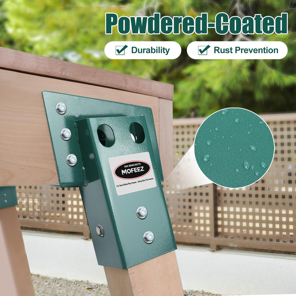 MOFEEZ Deer Stand Brackets 4x4, Heavy Duty Elevator Bracket with Powder Coated for Deer Blind, Outdoor Hunting Platform, Blind Box, Treehouse, Shooting Shack, Over 2000 lb Capacity, Green, Pack 8