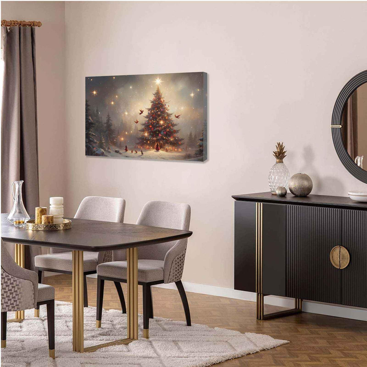 Framed Canvas Wall Art Christmas Trees Christmas TV artwork for winter and holiday homes 28x40in Wood Framed