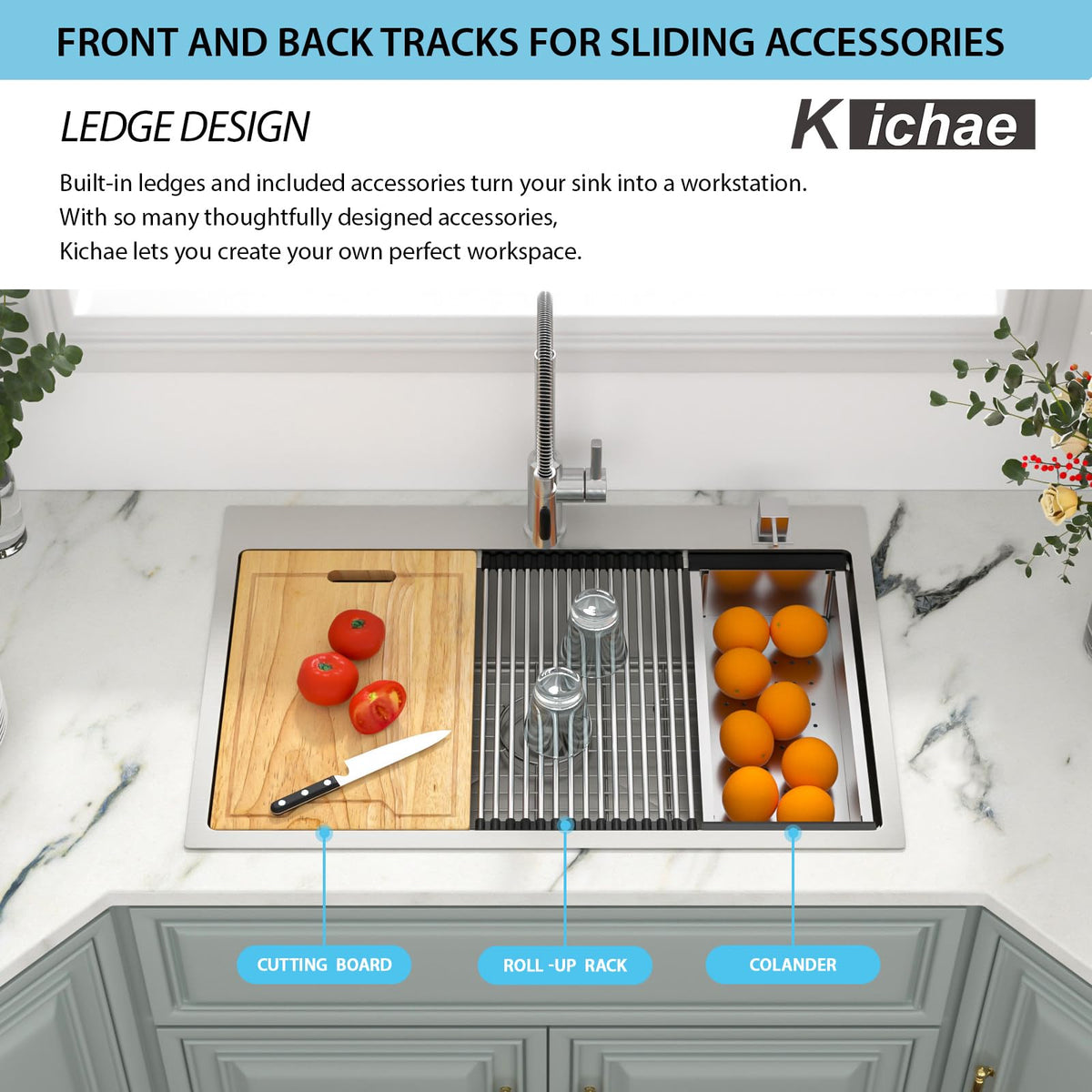 Kichae 33 Kitchen Sink Drop In - 33 x 22 Kitchen Sink Ledge Workstation Topmount Drop-In Single Bowl Stainless Steel 16 Gauge Single Bowl