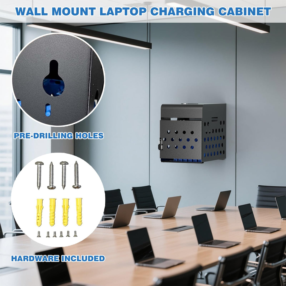 POCHAR 8-Device Chromebook Charging Cabinet for Classroom - Laptop Lock Box for iPad Tablet Fits 14" Screen - Portable Locking Charging Station for Schools, Offices, Hospitals (Black)