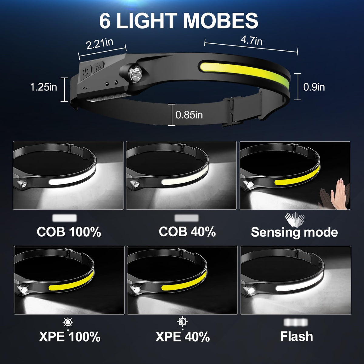 Bud K 12Pack LED Rechargeable Headlamp, 1000-Lumen IPX5 Waterproof Adult Headlamp with Motion Sensor, 230° Wide Beam, 6 Modes, Lightweight, Ideal for Camping, Hiking, Running, and Cycling