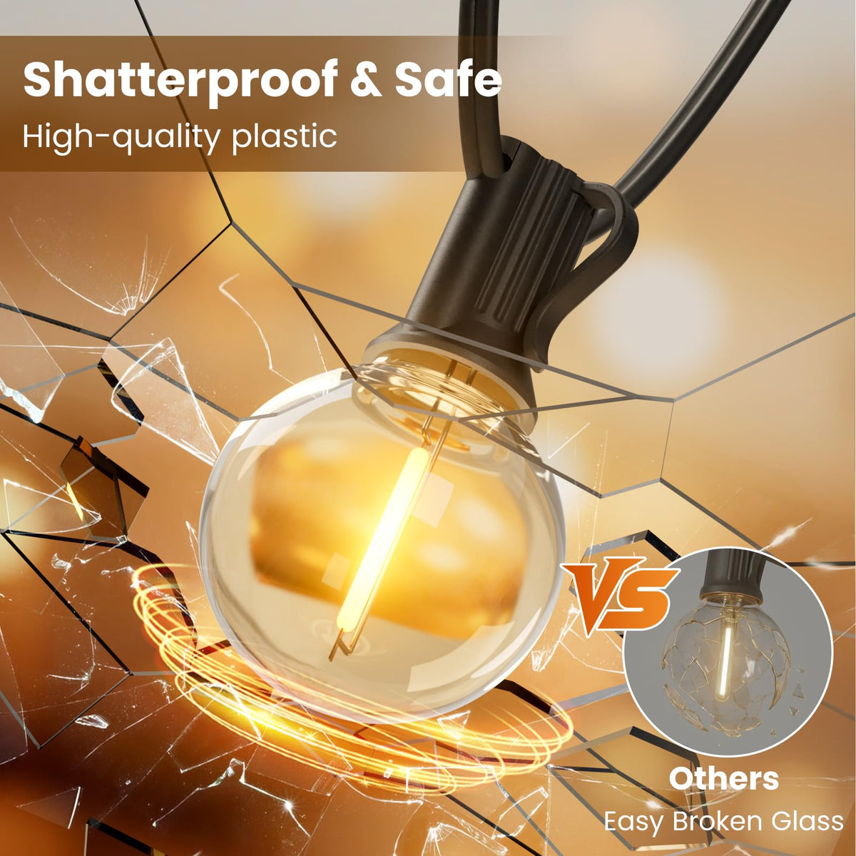 RTTY 300 FT Outdoor String Lights Patio Light for Outside, Waterproof G40 Shatterproof LED Bulbs, Dimmable Hanging Connectable Globe Lighting for Bistro, Backyard, Cafe, Porch, Balcony, Market, 2700K
