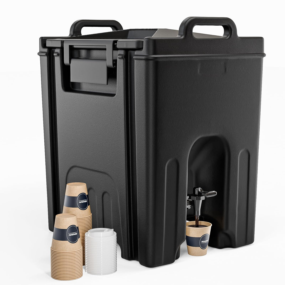 Bonnlo 12 Gallons Insulated Beverage Dispenser, Food-grade LLDPE Cold and Hot Drink Dispenser with Faucet, Handles, Beverage Server Keep Coffee Warm, Drink Container Cooler for Catering Party, Black