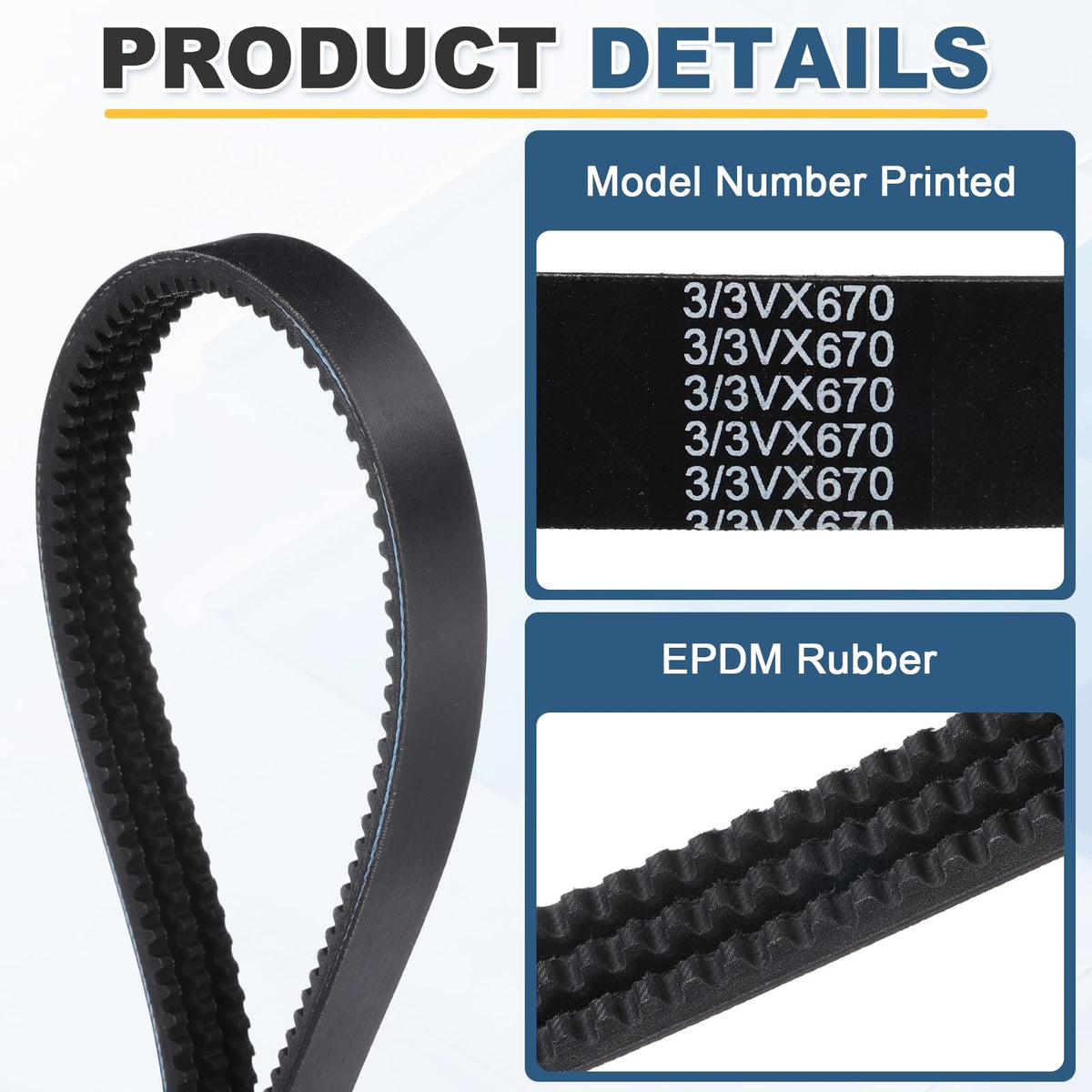 uxcell 3/3VX670 EPDM V-Belt, 3 Banded, Cogged Industrial V Belt 67" Outside Circumference x 1.14" Width x 0.39" Thickness