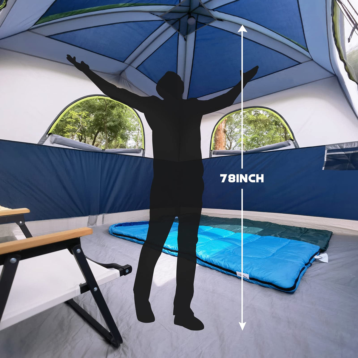 UNP Tents 6 Person Waterproof Windproof Easy Setup,Double Layer Family Camping Tent with 1 Mesh Door & 5 Large Mesh Windows -10'X9'X78in(H) (Dark Blue)