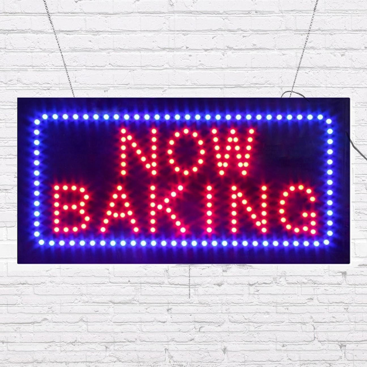 LED Now Baking Sign for Retail Business Displays |Advertising Electronic Light Up Sign for Windows Walls |12"h x 24"w x 2"d