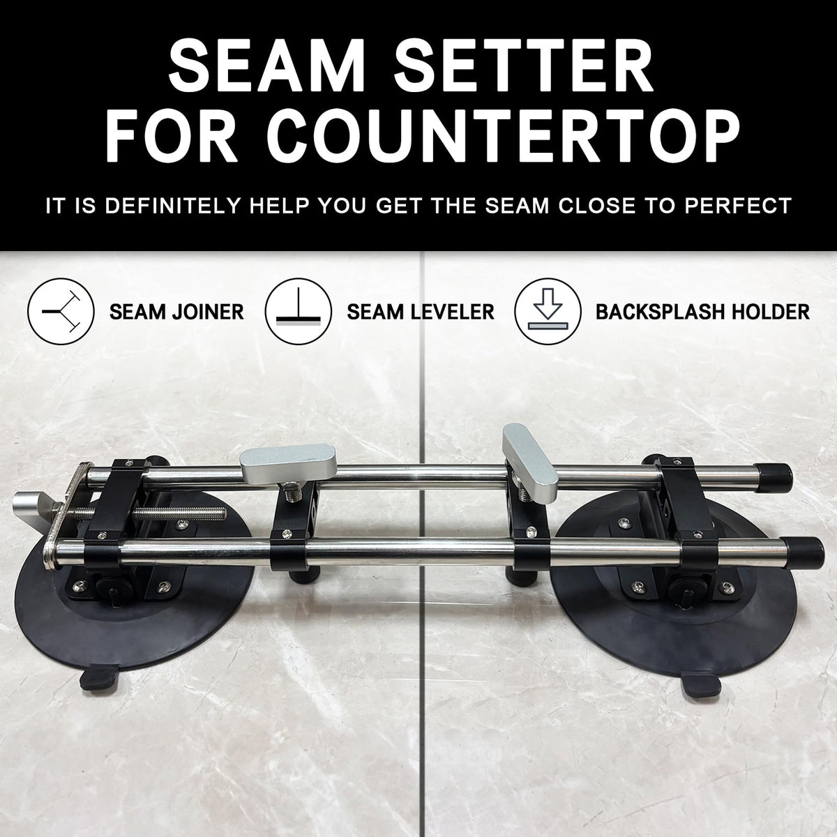 Mitoykus Manual Vacuum Countertop Leveling System - 3s Quick-Suction Technology & 4 Adjustable Knobs for Seamless Granite/Quartz/Marble Alignment | Heavy-Duty Clamping Force, No Slip Grip【2 Pack】