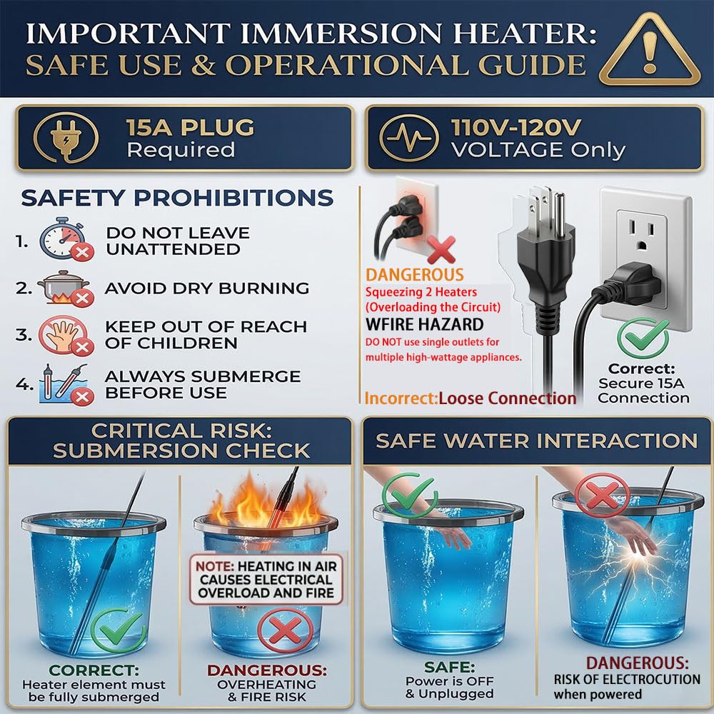 Portable Baptistry Immersion Water Heater with Thermostat, Submersible Baptismal Pool Heater for Inflatable Pools, Hot Tub, Spa, and Cold Plunge, Fast Heating Bathtub Heater