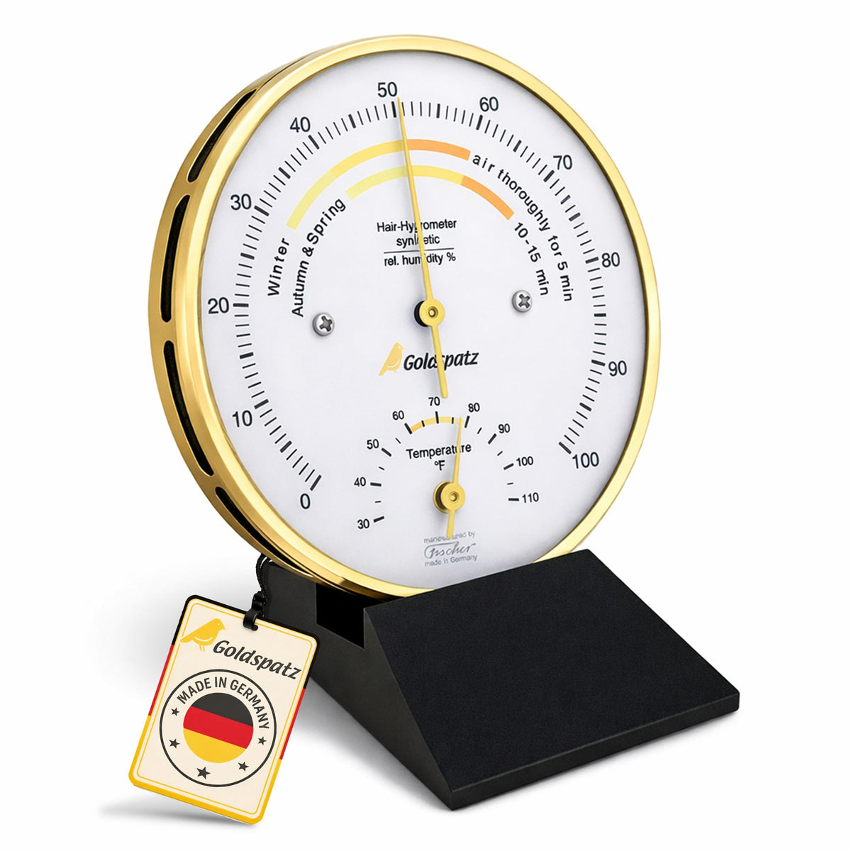Goldspatz Living Climate Hygrometer with Thermometer °F (US Version), Ø 103 mm - Made in Germany