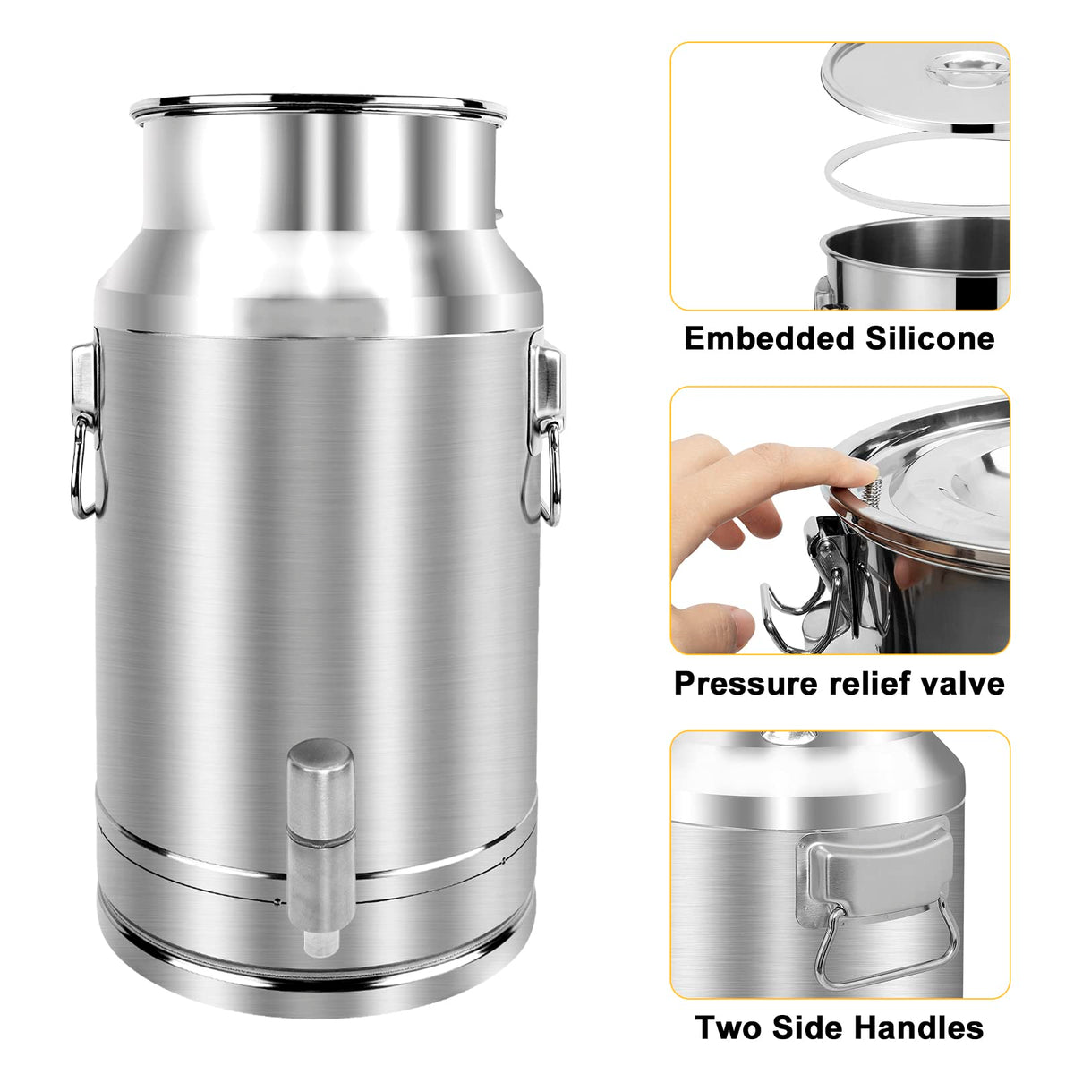 Togarhow 304 Stainless Steel Milk Can，35L Milk Bucket Wine Pail Bucket 9.25 Gallon Milk Can Tote Jug with Sealed Lid Heavy Duty for Milk and Wine Liquid Storage