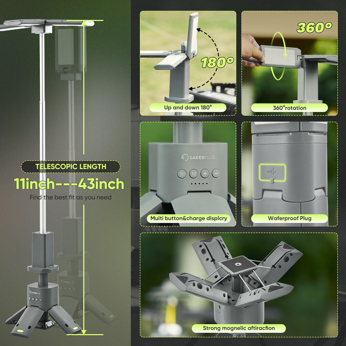 SakerPlus Portable Camping Light & Rechargeable 2-in-1 Hedge and Grass Trimmer