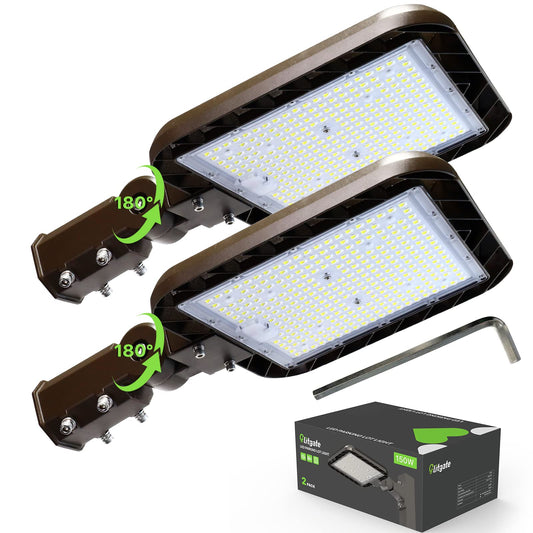 Glitgate 150W Led Parking Lot Lights 22500LM Adjustable Slip Fitter Mount Street Area Light with Dusk to Dawn Photocell 100-277V IP65 Waterproof LED Shoebox Light for Yard, Roadway 2 Pack ETL Listed