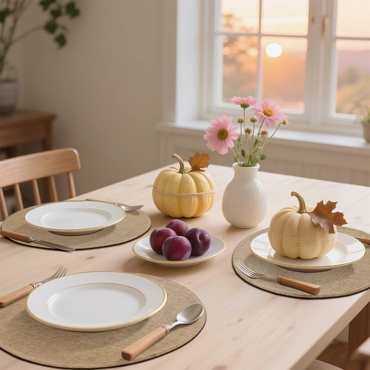 homing 15 Inch Round Cloth Placemats Set of 6, Cotton Linen Blend Washable Table Mats, Farmhouse Dining Place Mats for Indoors & Outdoors, Easy to Clean, Linen