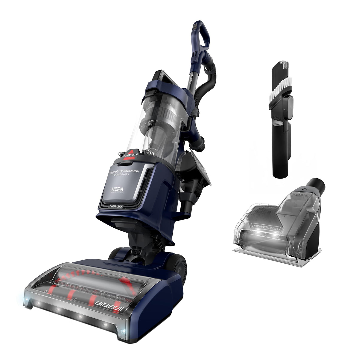 Bissell Pet Hair Eraser DualBrush Upright Vacuum with Two Brush Rolls, DualBrush Self-Cleaning Technology, HEPA Sealed Allergen System, Bright FurFinder Headlights, Lift-Off Pod, 42943