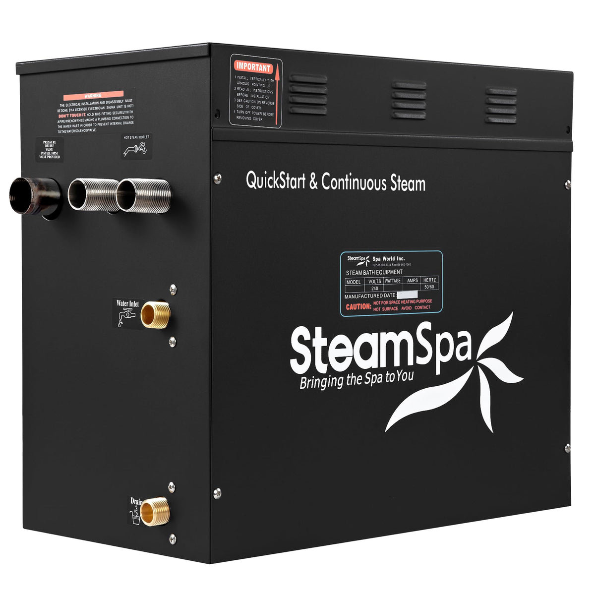 SteamSpa Generator with Quick Start Continuous Steam Technology, Wi-Fi, Bluetooth and Autodrain | 12kW Steam Generator with Chrome Steam Head with Aromatherapy Reservoir | SS-RVB1200CH-A
