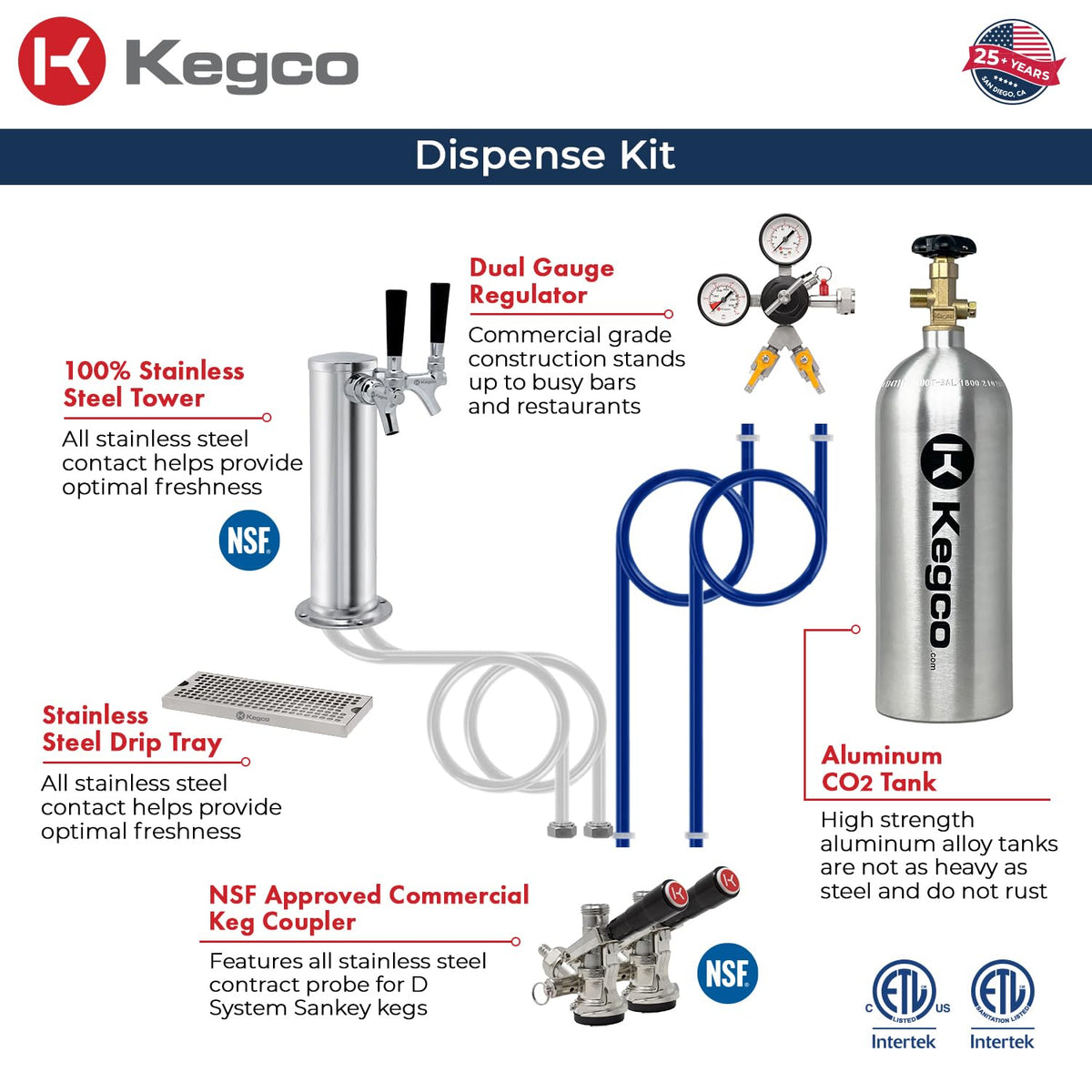 Kegco 24" Wide Outdoor Build-In Dual Tap Stainless Steel Left Hinge Kegerator with Dispense Kit