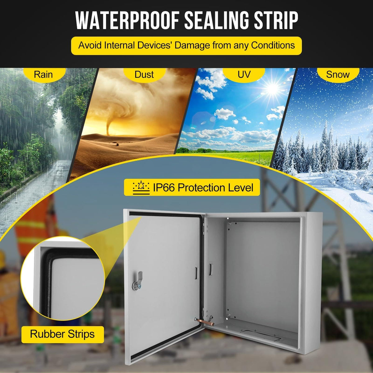 Outdoor Electrical Box,24 x 24 x8 NEMA 4X Steel Junction Box,IP66 Waterproof & Dustproof Electrical Enclosure Box,Outdoor/Indoor Electrical Project Box with Lock & Mounting Plate