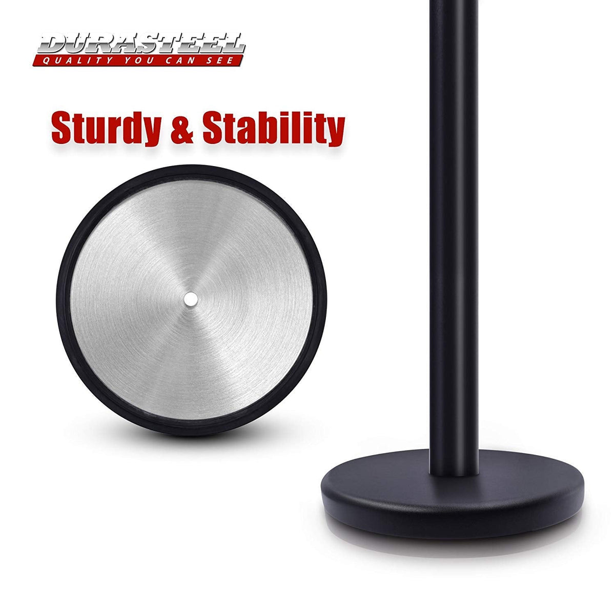 DuraSteel Retractable Belt Stanchion Posts 6-Pack - 6.5ft Crowd Control Barriers - Metal Line Dividers for Restaurants, Banks, Airports, Events - Indoor/Outdoor Queue Rope Barriers