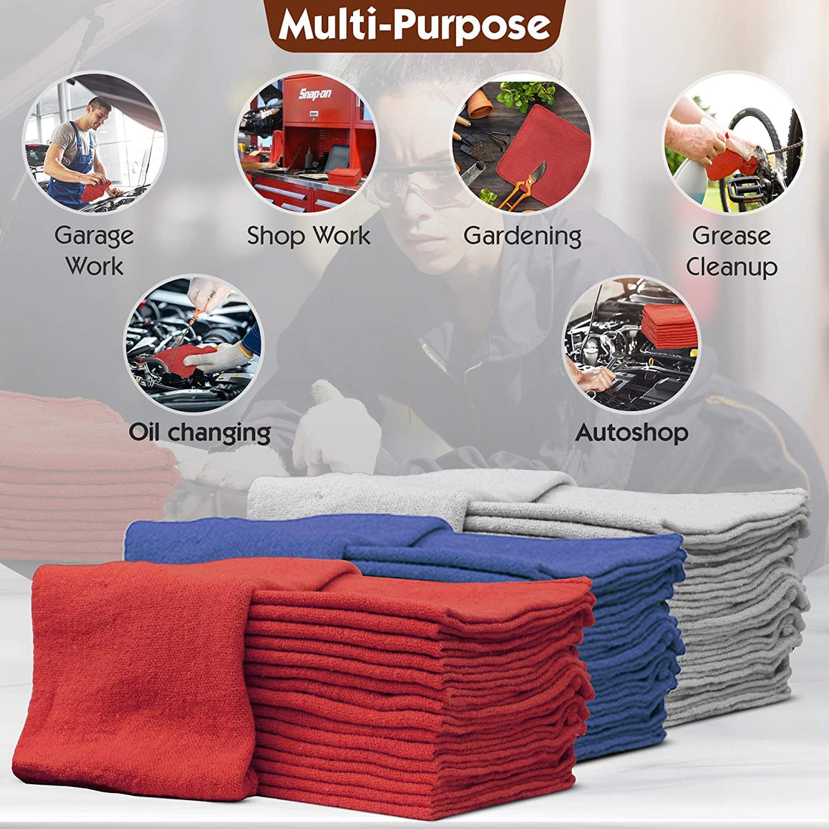 Nabob Wipers Auto Mechanic Shop Towels 500 Pack Bulk Shop Rags 100% Cotton Size 14"x14" Commercial Grade (500 Pack, Red)