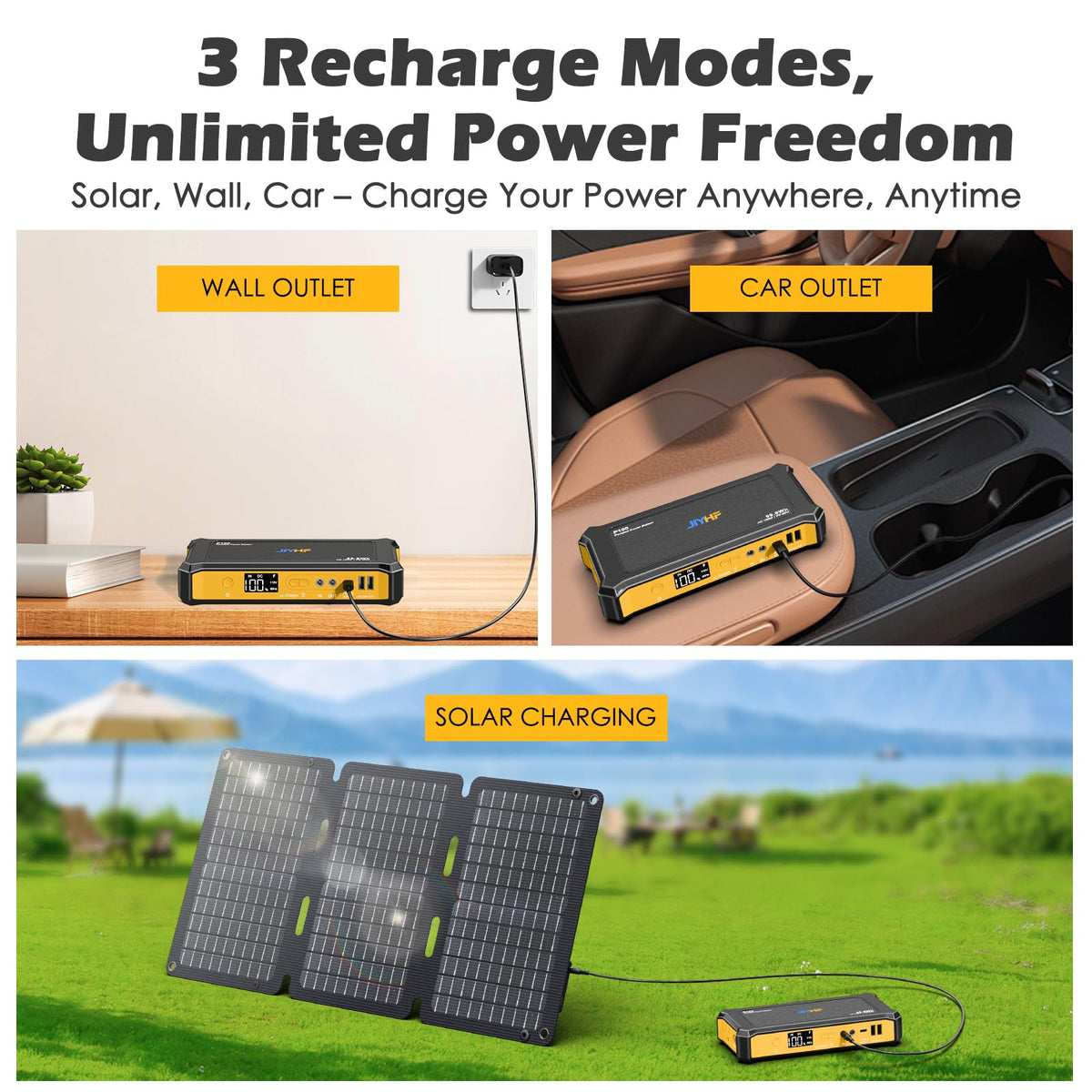 JIYHF Portable Power Station 99.9Wh with Foldable Solar Panel 30W, Laptop Charger & Backup Power with 65W USB-C PD, 100W AC Outlet, 12V DC Output, LED Light for Camping, Home Backup, Emergency, RV