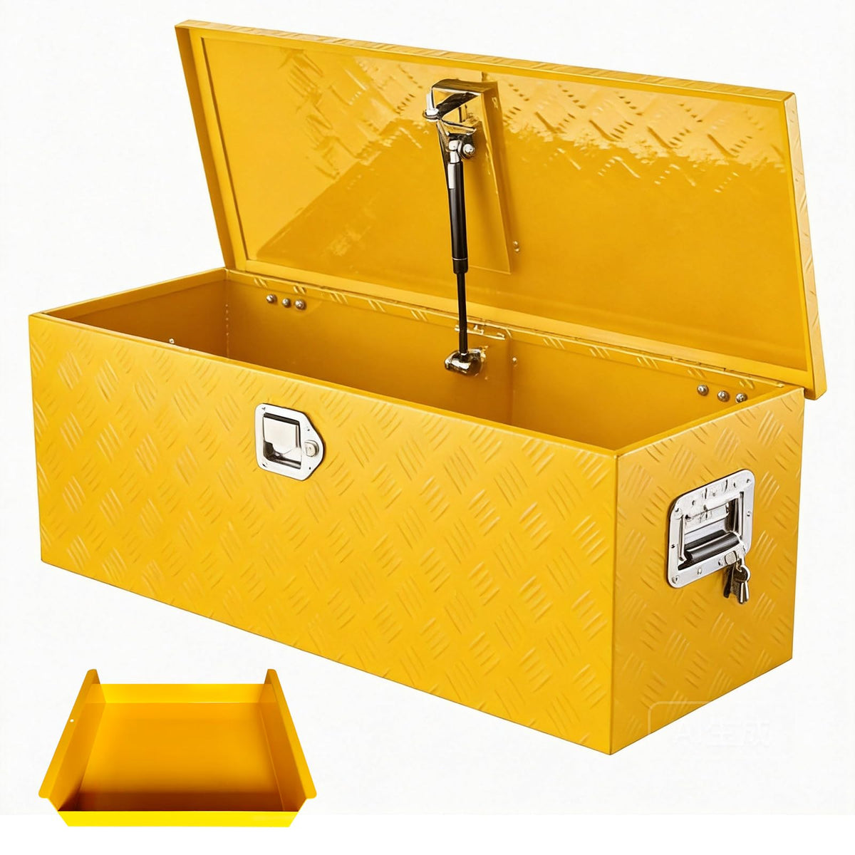 GarveeLife Heavy Duty Aluminum Truck Bed Tool Box – 30x15x15 in, Lockable & Waterproof, Gas Strut Lid, Organizer Tray, Side Handles, Five-Striped Yellow