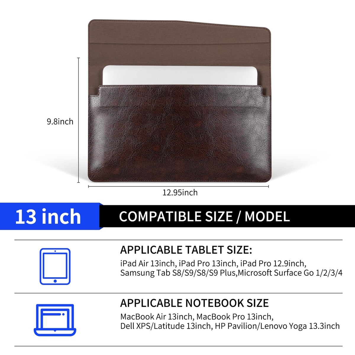 CPNVWA 13 Inch Leather Laptop Sleeve for MacBook Neo (Apple A18 Pro) & MacBook Air 13 Inch M5 M4 M3 M2 M1 & MacBook Pro 13 Inch M2 M1,Protective Case Cover with Magnetic Closure,Vintage Mocha Brown