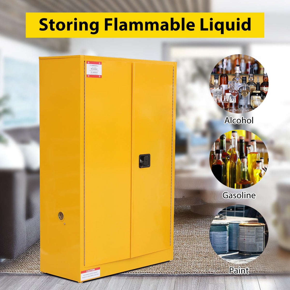 EliteEdge 45 Gal Flammable Safety Cabinet, 43" x 18" x 65" Galvanized Steel Industrial Flammable Liquid Storage Cabinet with Adjustable Shelves, Fireproof Double-Wall Design, Manual Close Doors