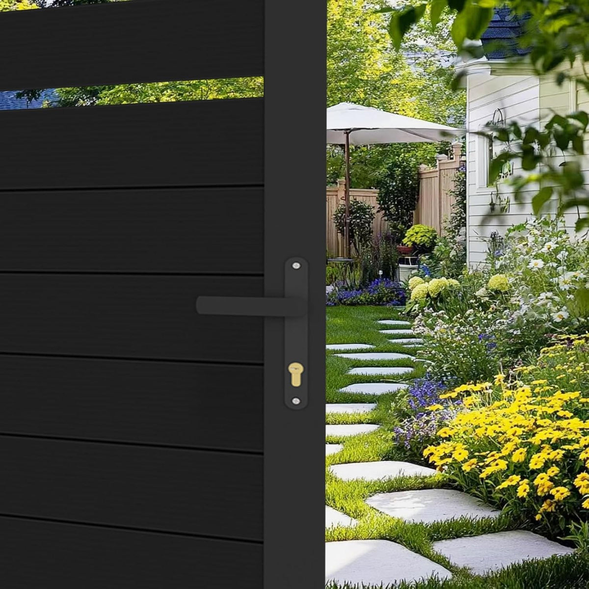 Mondaria Aluminum Double Fence Gate, 6FT H x 10FT W Outdoor Driveway Privacy Gate with Heavy Duty Metal Frame, Rustproof Powder-Coated Gate with Lockable Handle Kit, Semi-Privacy (Posts Not Included)