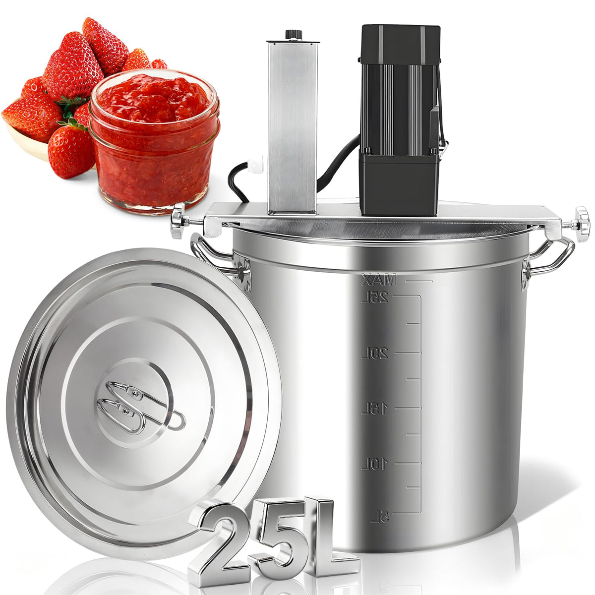 25L Commercial Automatic Food Mixer, Stainless Steel, 4-Blade Stirring Scraper, Adjustable Speed Control, for Restaurant & Industrial Use