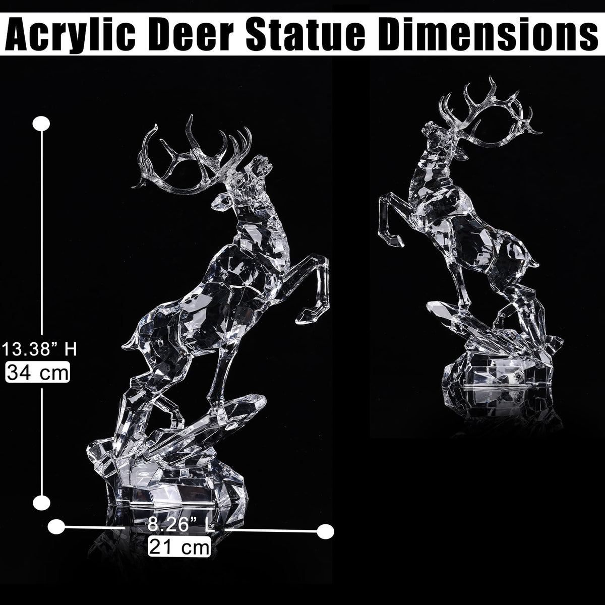 oliruim Acrylic Reindeer Christmas Decor Figurine - Modern Elegant Clear Reindeer Ornaments for Christmas Indoor Decor, Holiday Centerpiece, Living Room, Fireplace, Table Display (Clear, Jumping 13")